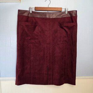 Chico's Size 3 Burgundy Faux Sued Mid Rise Knee Length Casual Fall Holiday Skirt